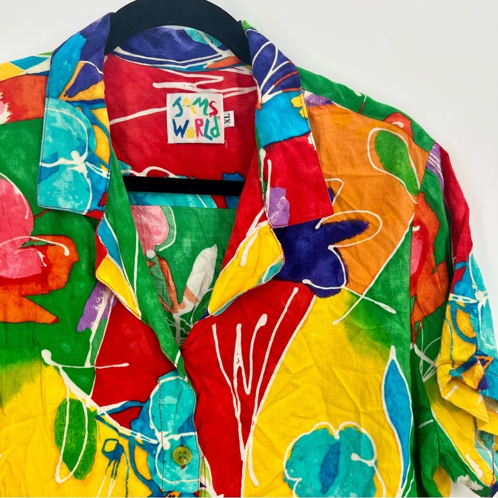 Jams World Rayon Wax Flower Button Blouse Shirt Hawaiian Top Short Sleeve XL - Picture 7 of 7